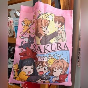SAKURA Pink Anime Tote Bag – Cute Character Print